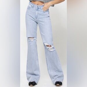 VERVET BY FLYING MONKEY Light Blue Ripped Flare Jeans